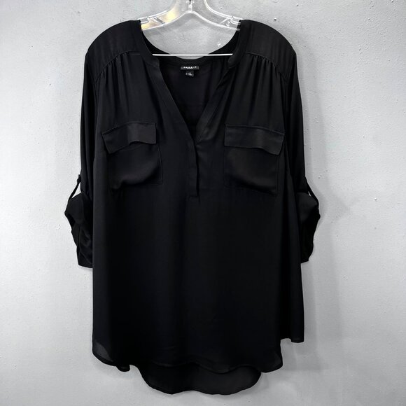 Torrid Harper Blouse 3 Black Roll Tab Sleeve Pullover Popover Top Flowy Slinky - Picture 1 of 6